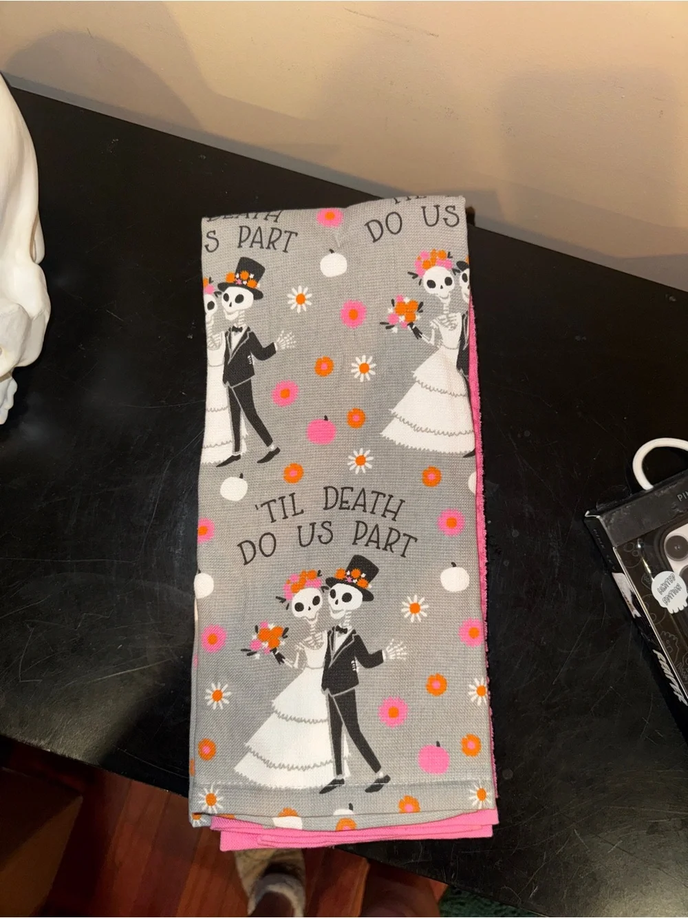 'Til Death Do Us Part' Skeletal Bride & Groom Dish Towels set of 3 NEW